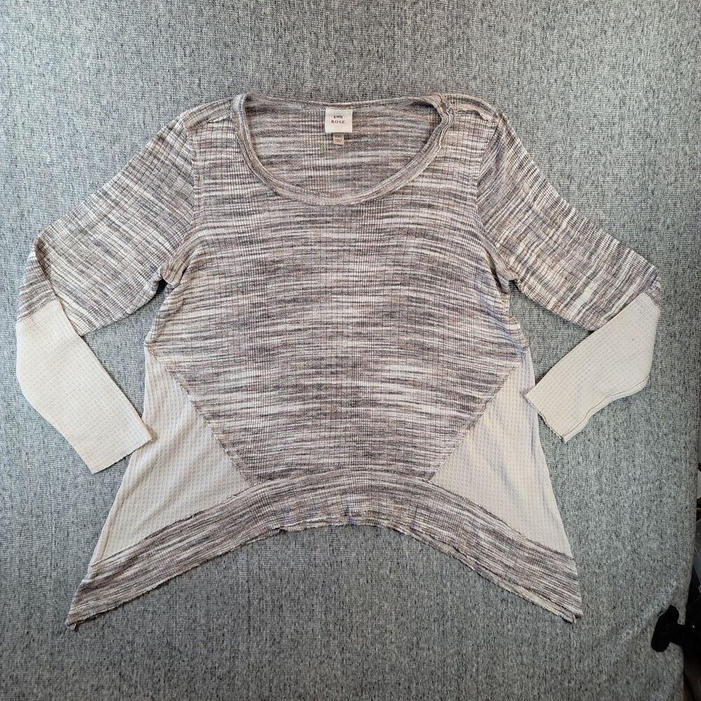 Knox Rose Womens 2XL Shimmer Waffle Knit Mixed Fabric Asymmetric Hem Blouse FA18